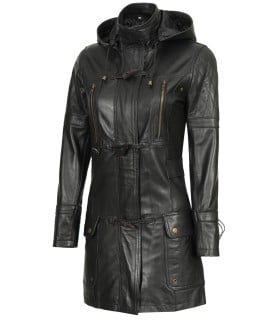 Women Hooded Leather coat