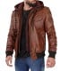 brown leather jacket with hood