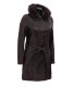 Hooded Womens Leather Dark Brown Shearling Coat