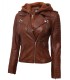 Brown Hooded Leather Jacket Women