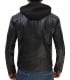 Mens black leather jacket with hooded