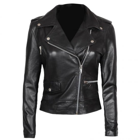 Amber asymmetrical black biker jacket women