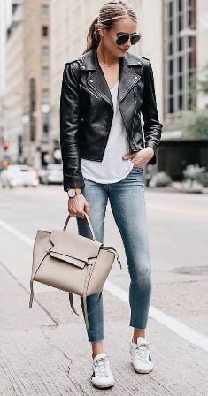 Leather Jacket and Jeans