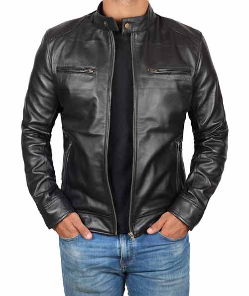 mens black leather jacket for winter
