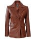 Cognac Double Breasted Leather Blazer