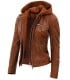 leather cognac hooded style jacket
