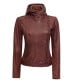 hooded womens brown leather jacket