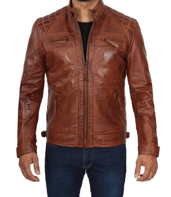 Johnson dark brown quilted fitted premium motorcycle leather jacket