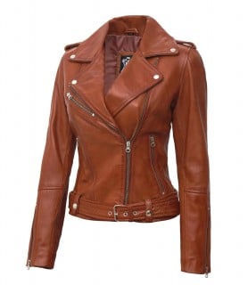 tan asymmetrical leather jacket womens