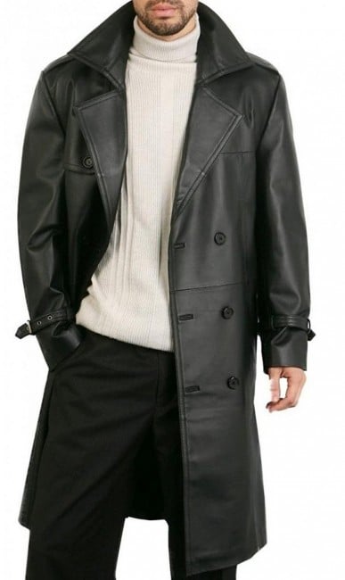 Black leather trench coat mens