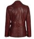 womens maroon belted slim fit asymmetrical leather jacket