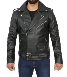 Denny Black Asymmetrical Belted Leather Jacket