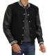 mens black varsity jacket with leather sleeves