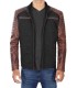 Mens Biker Cotton Jacket with Leather Sleeves