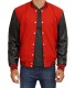 mens red and black leather varsity jacket