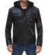 Mens hooded black leather jacket
