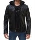 Hooded leather jacket for men