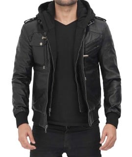 mens hooded leather jacket