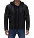 Mens Black hooded leather jacket