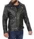 Mens Black Rider Asymmetrical Belted Leather Jacket