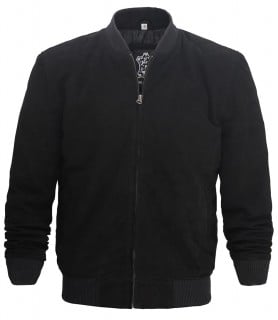 black suede leather bomber jacket