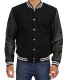 black mens letterman jacket with leather sleeves