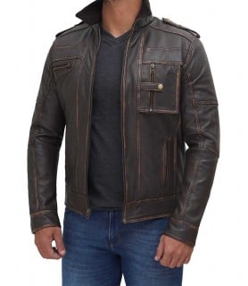 Mens Distress brown leather jacket