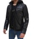 Mens hooded leather jacket black