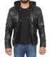 leather jacket with a removable hood