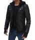 Mens leather jacket with hood