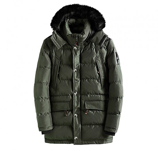 Green puffer jacket with fur hood