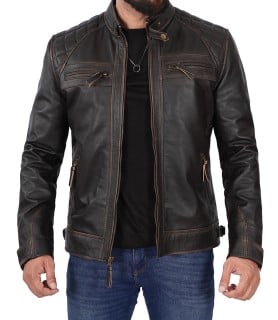 slim fit biker leather jacket