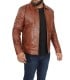 casual cognac brown leather jacket