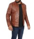 casual cognac brown leather jacket