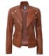 tan biker leather jacket for women