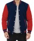 red and blue varsity jacket