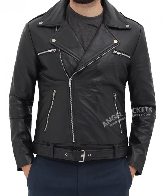 black biker leather jacket