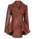 Womens Cognac Peplum Leather Jacket