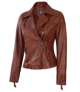 Women Cognac leather jacket