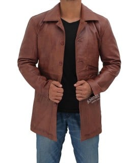 Real Leather Overcoat Mens