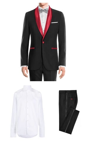 red and black prom suit