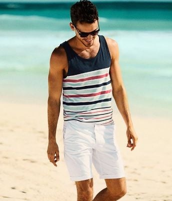 Beach travel outfit for men wearing shorts