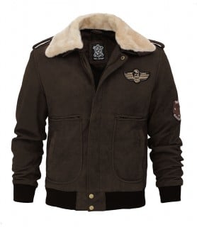 Shearling Collar Leather Mens Brown Jacket