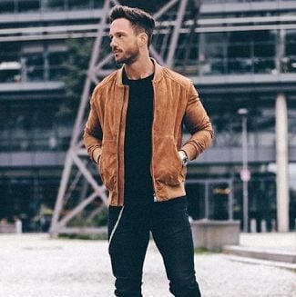 Suede bomber jacket style for men