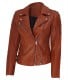 Tan leather jacket for women