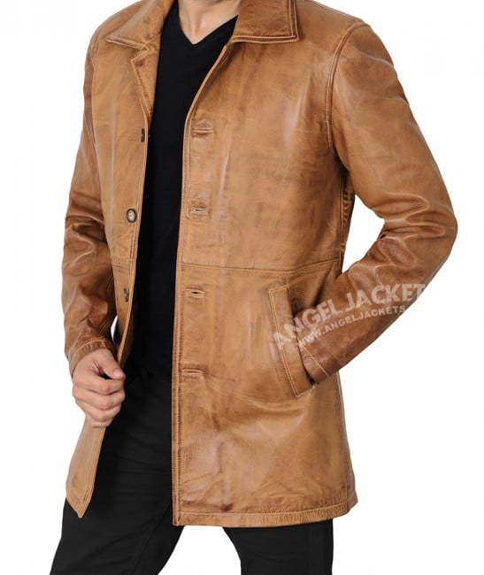 Winchester mens brown leather car coat
