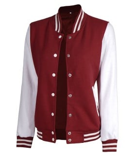 maroon and white letterman jacket for women