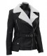 Womens Black Leather Jacket with White Fur