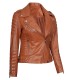 Women tan Asymmetrical Biker Leather Jacket