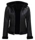 Black Fur Hooded Leather Womens Jacket